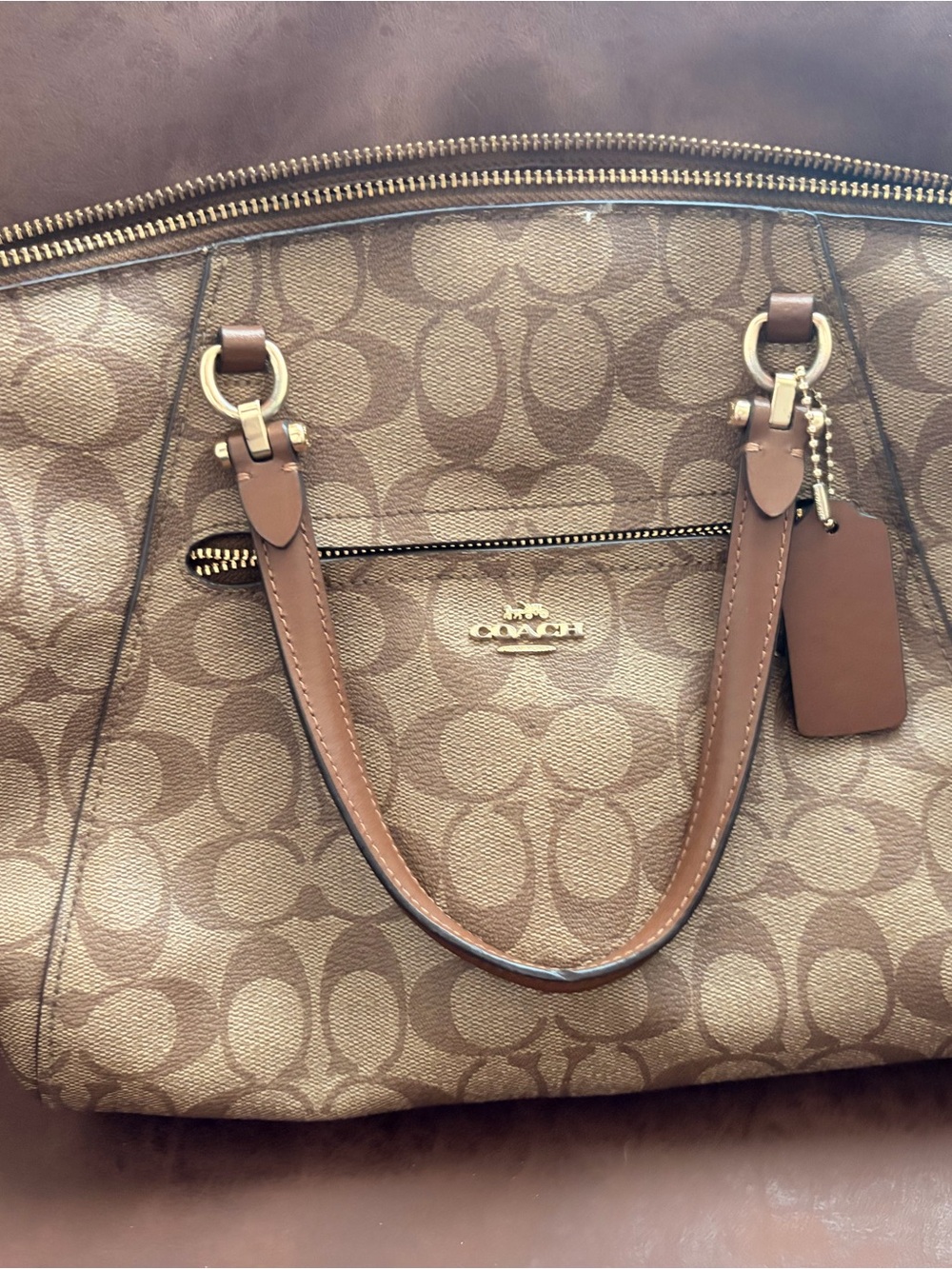 Coach Brown Signature Canvas Tote with Leather Trim